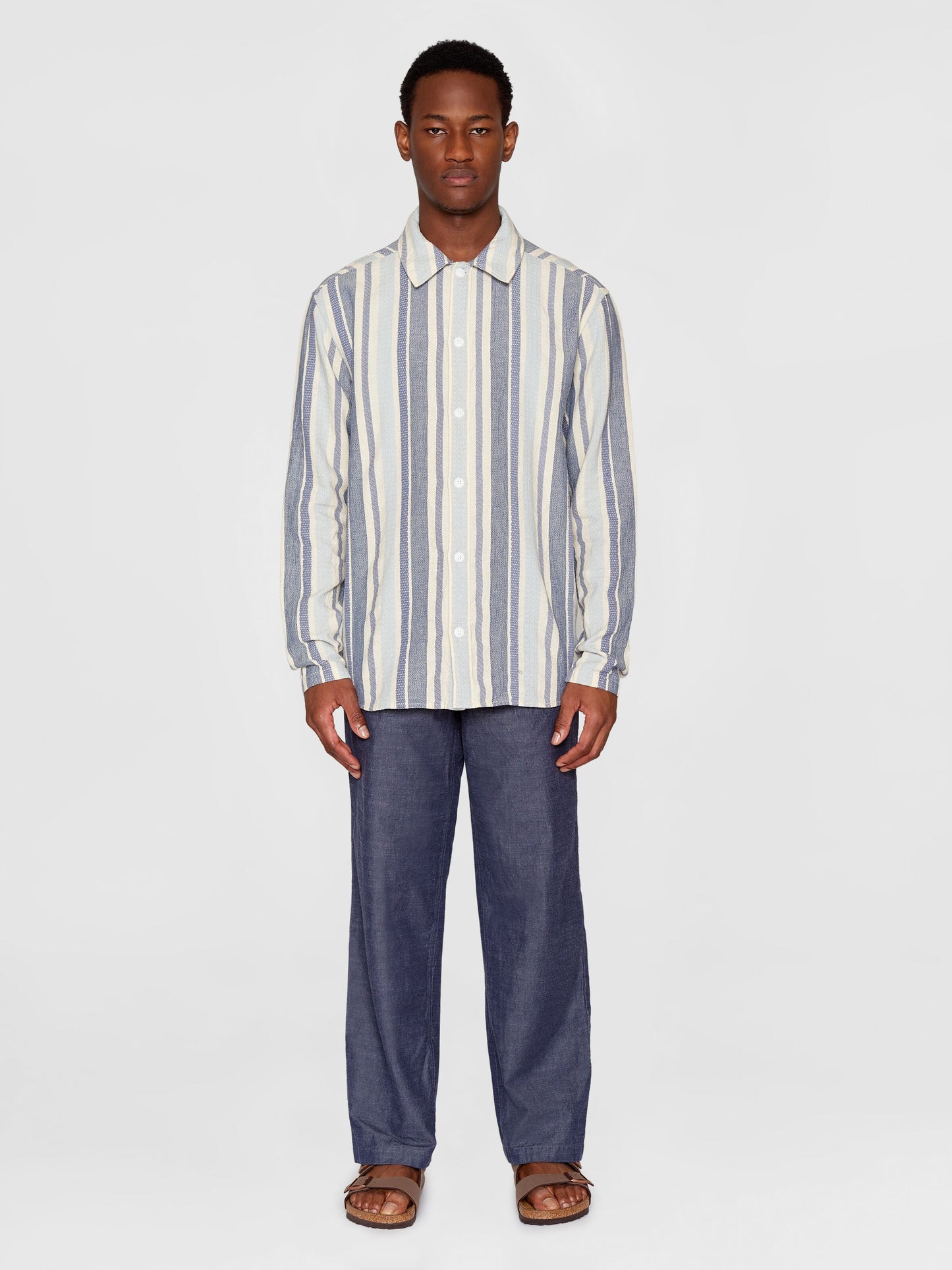 Chemise en coton bio | rayée bleue 'loose jacquard woven striped shirt blue stripe'