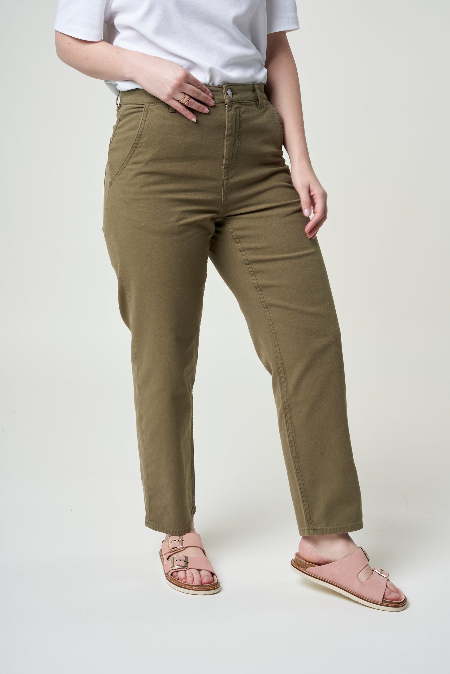 Pantalon droit olive en coton bio - calla burned olive