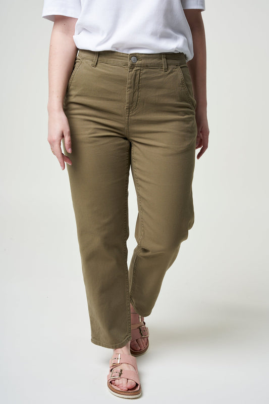 Pantalon droit olive en coton bio - calla burned olive