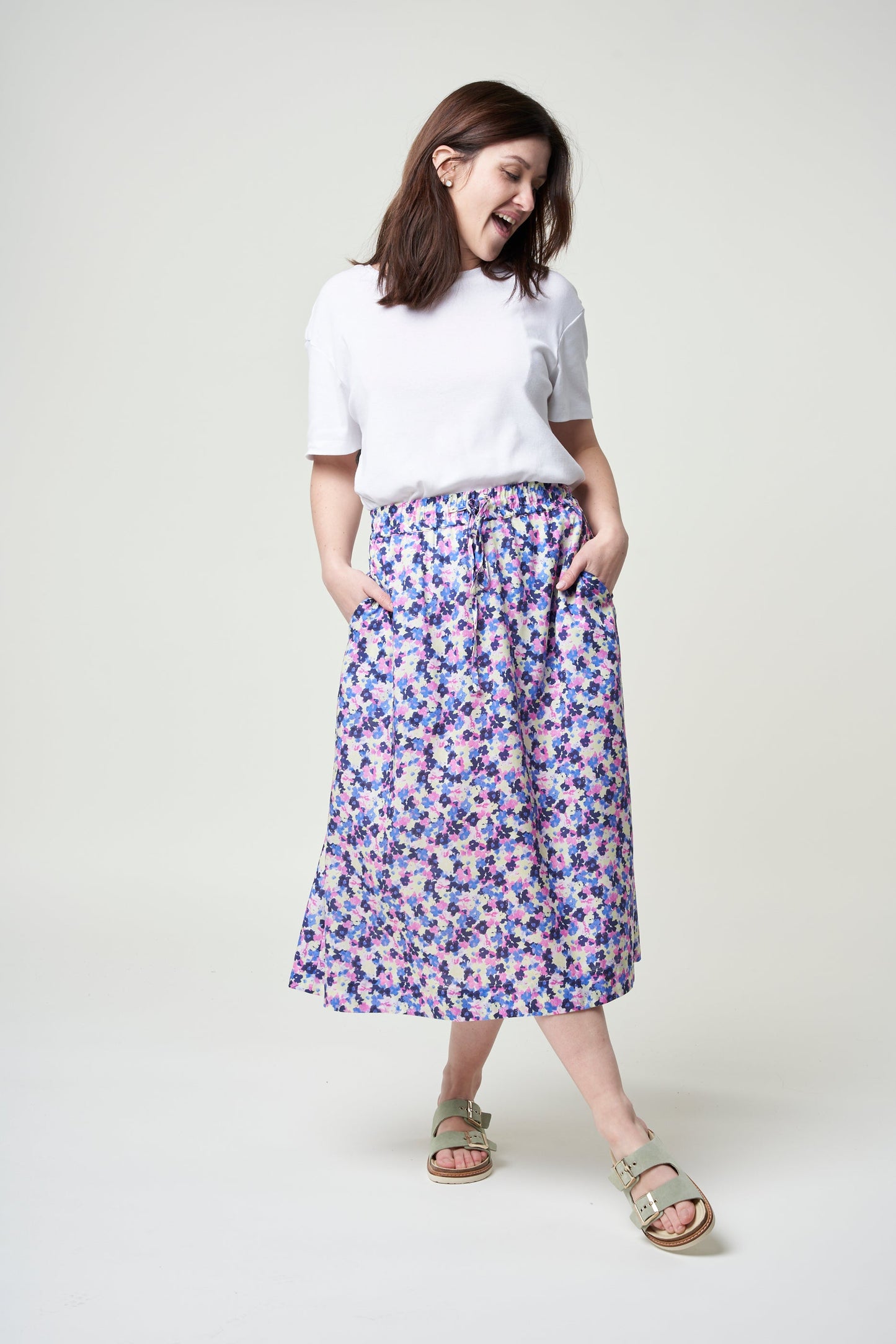 Jupe longue fleurie en tencel - elodiaa multi floral light lime