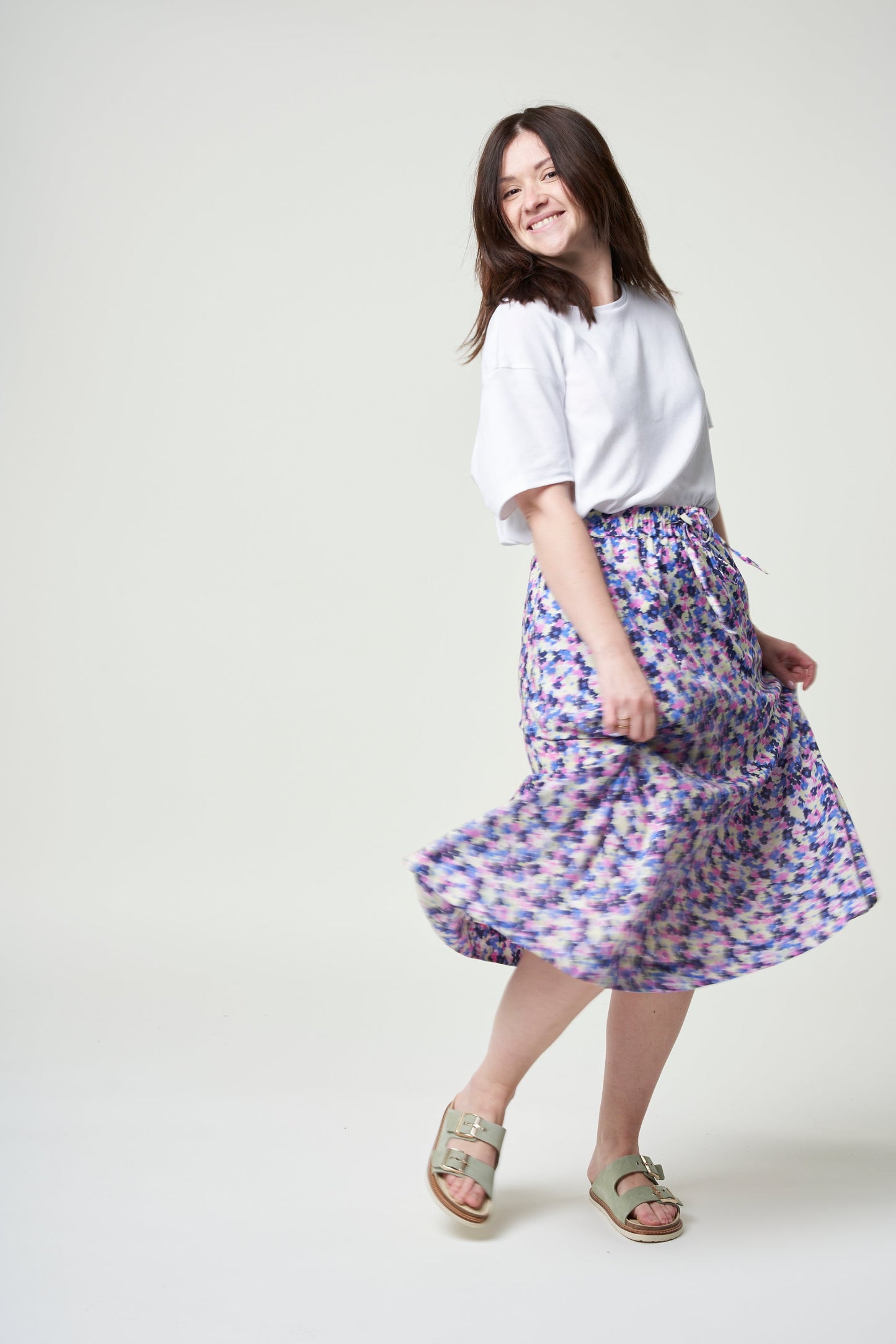 Jupe longue fleurie en tencel - elodiaa multi floral light lime