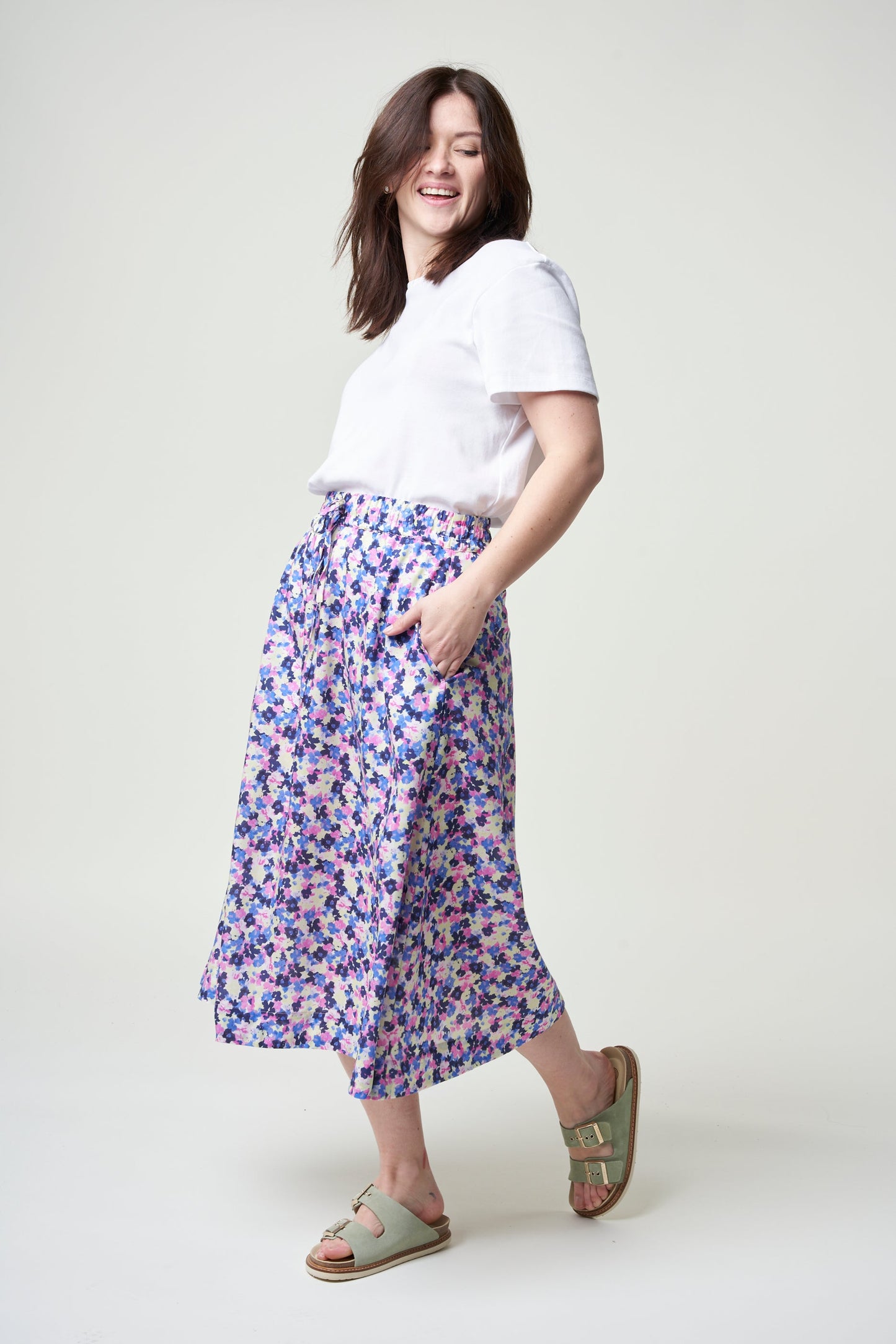 Jupe longue fleurie en tencel - elodiaa multi floral light lime