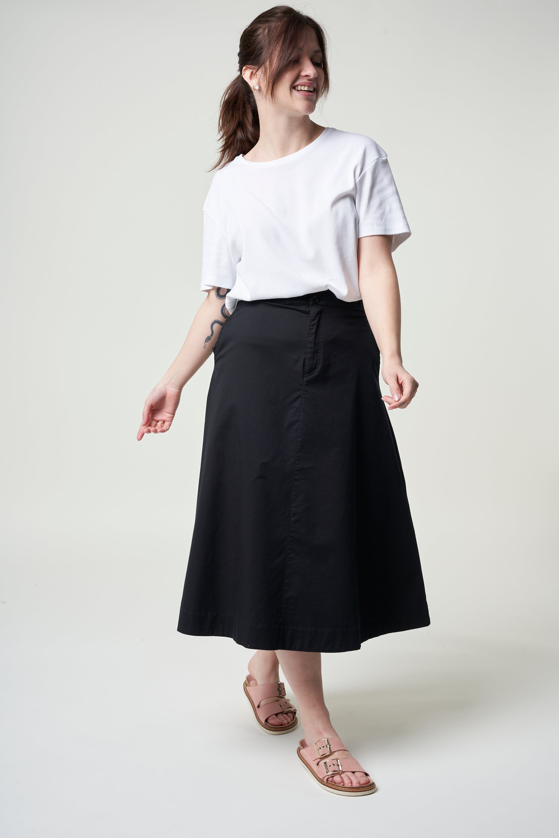 Jupe longue noire en coton bio - keanaa black