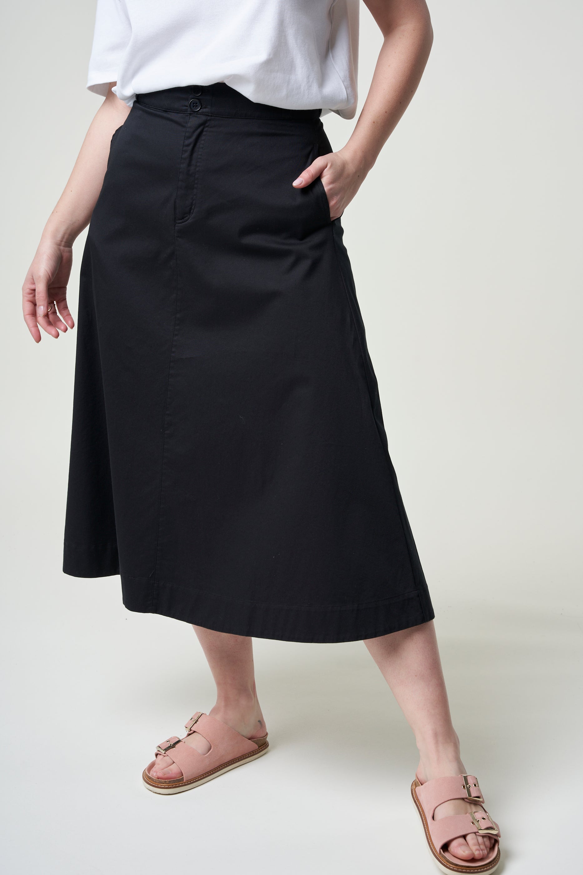 Jupe longue noire en coton bio - keanaa black