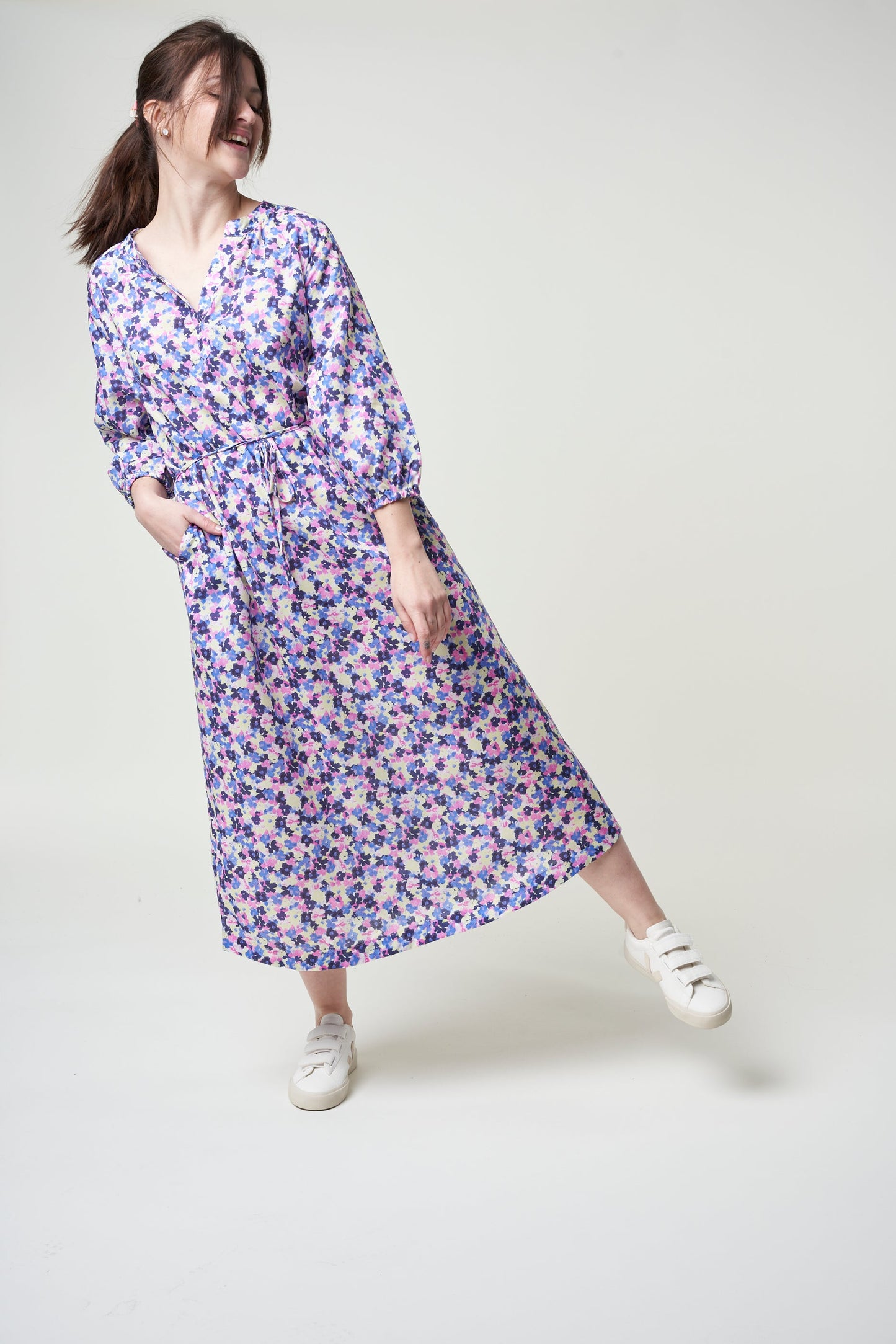 Robe longue fleurie en tencel - madithaa multi floral light lime
