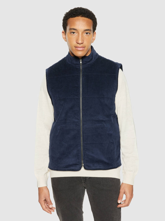 Veste sans manches en coton bio et matière recyclée | marine "11-wales corduroy vest night sky"
