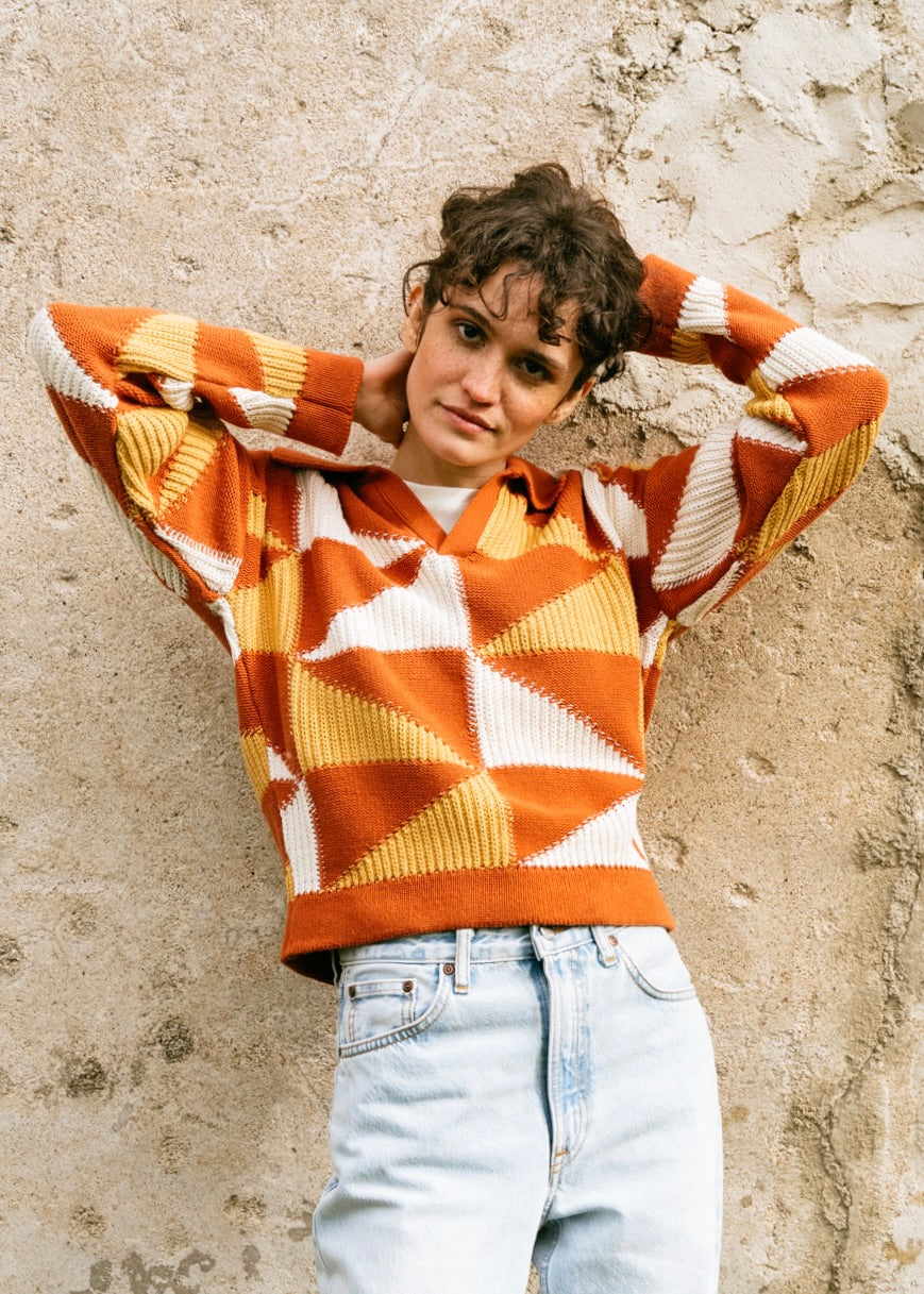 Pull en maille en matières recyclées | Tricolore "brown paquita knitted sweater"