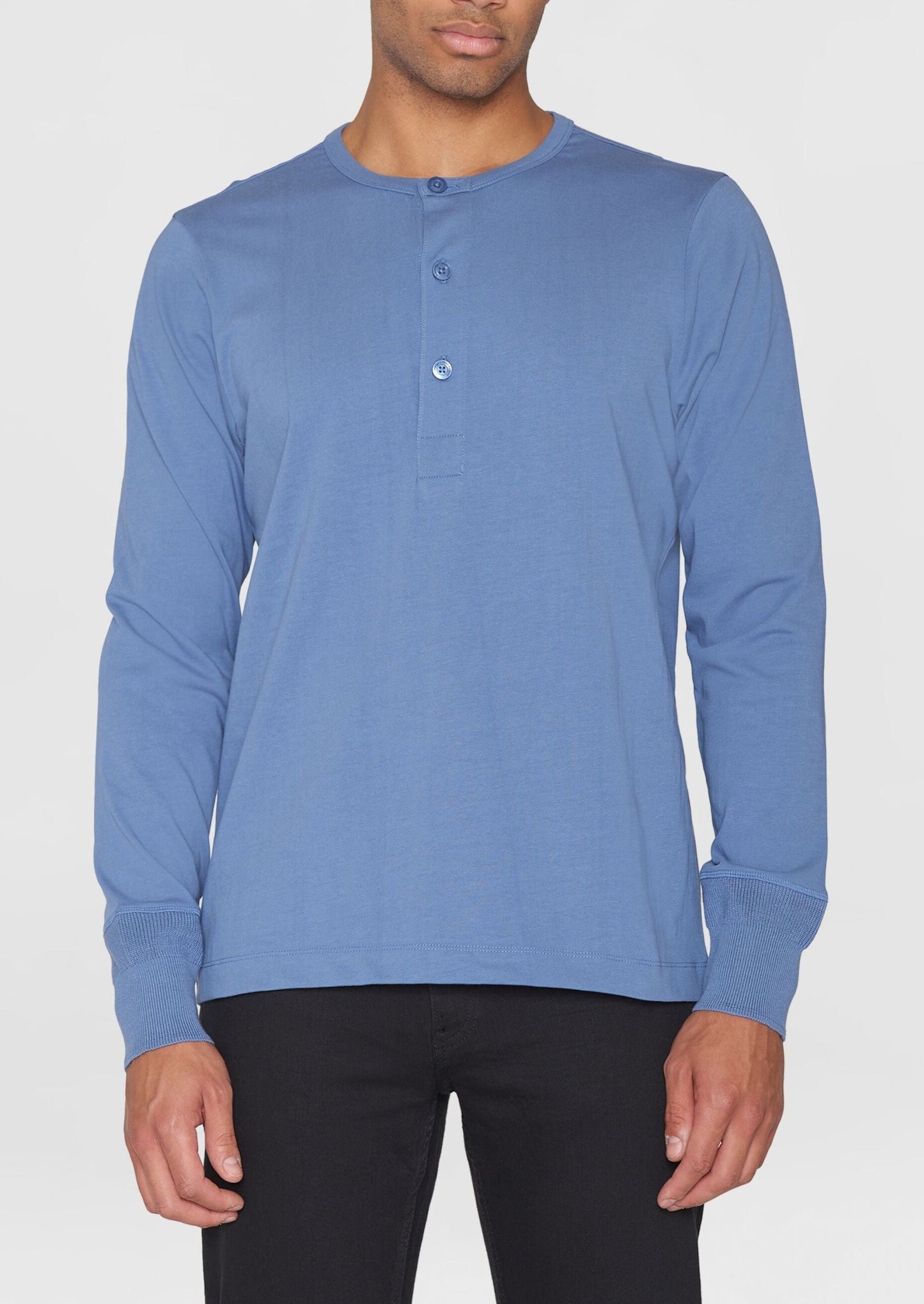 T-shirt manches longues en coton bio | Bleu "bo long sleeve henley moonlight blue"