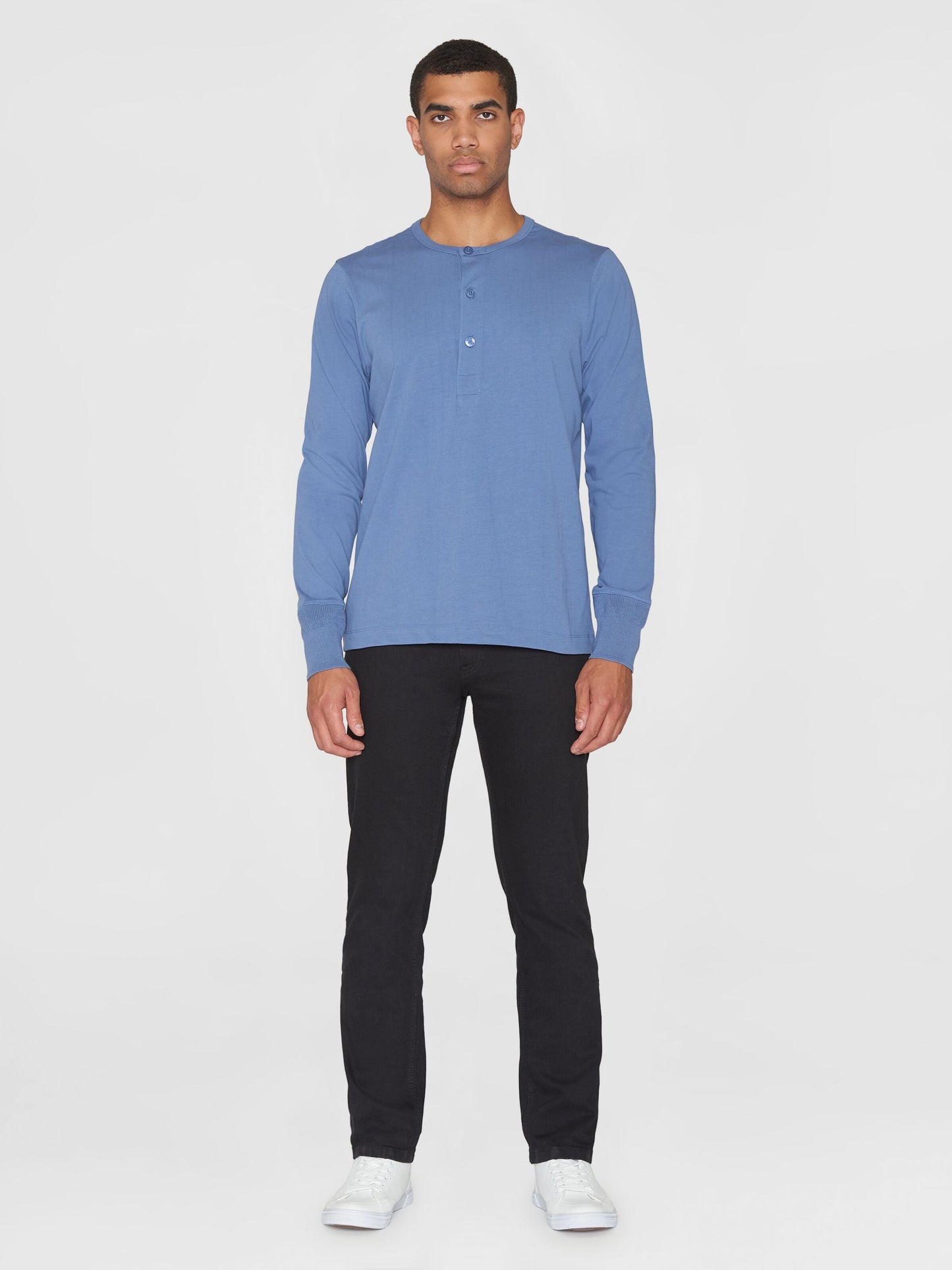T-shirt manches longues en coton bio | Bleu "bo long sleeve henley moonlight blue"