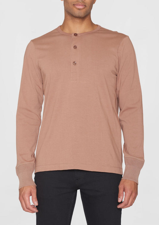 T-shirt manches longues en coton bio | Marron "bo long sleeve henley chocolate malt"