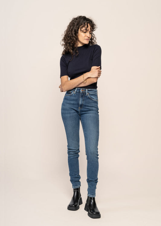 Jean slim en coton bio | bleu "mellow mae blue mud"
