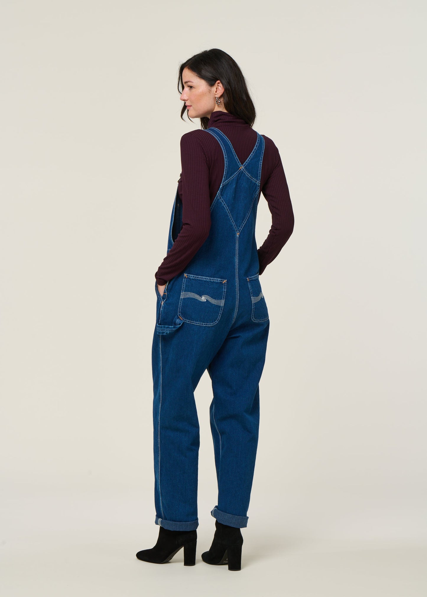 Salopette en jean en coton bio et recyclé - astrid denim dungarees blue