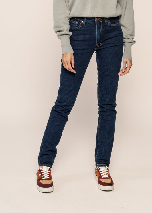 Jean slim en coton bio | bleu "mellow mae indigo rain"
