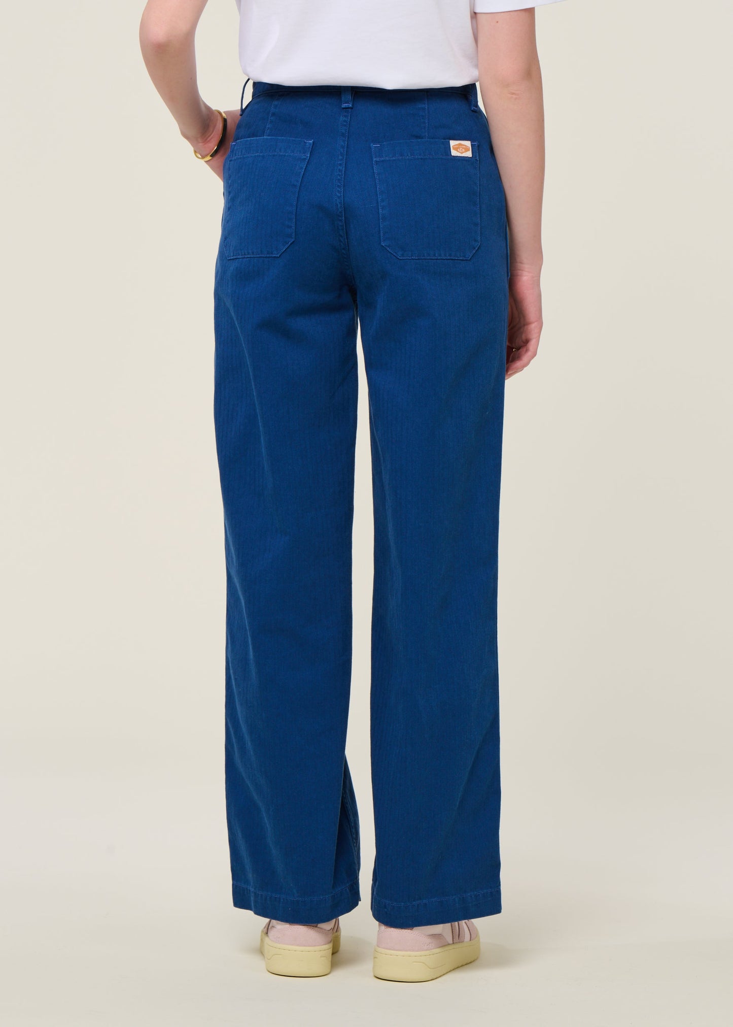 Pantalon droit large worker en coton bio | bleu "wendy herringbone denim pants blue"