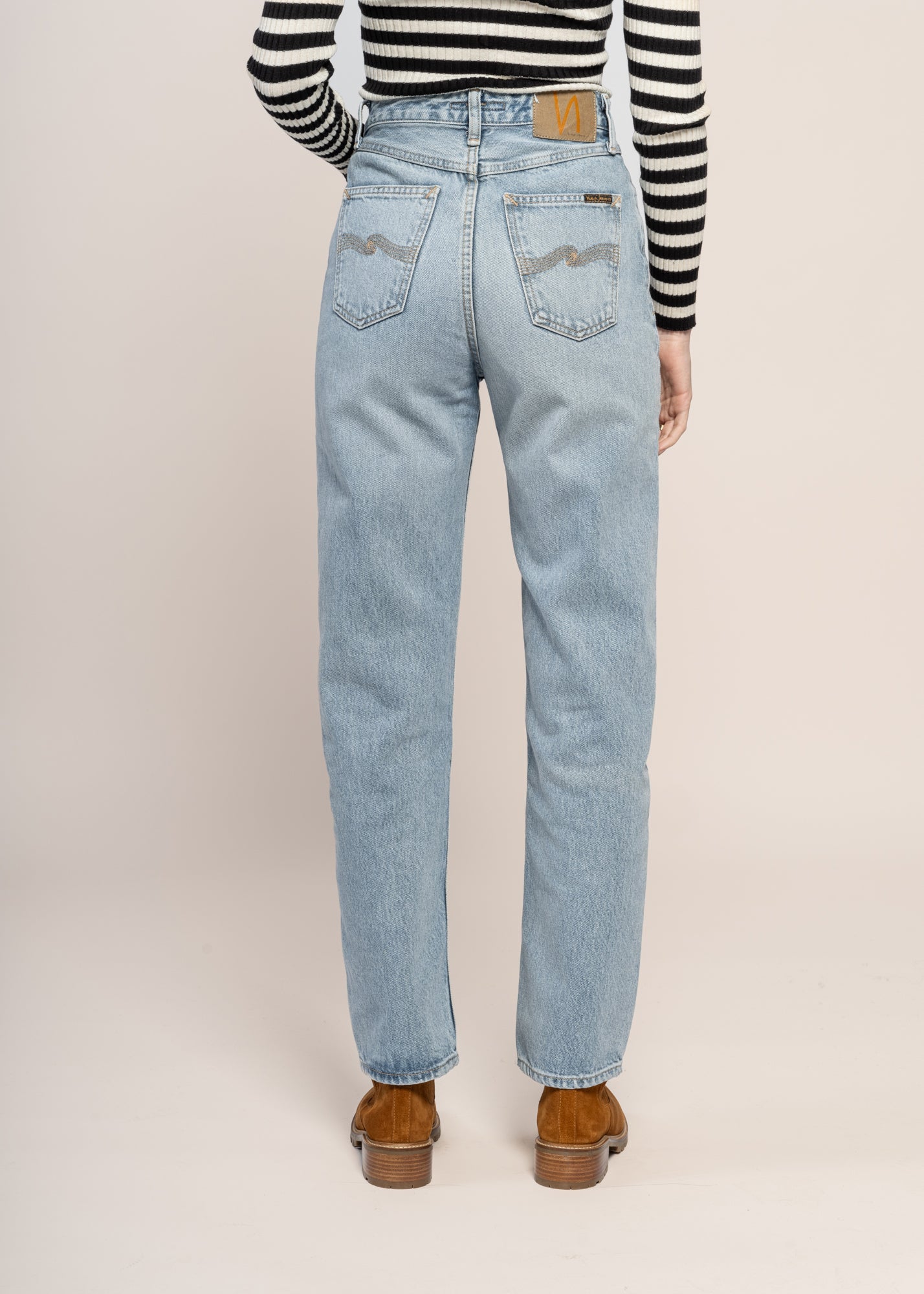 Jean droit en coton bio | bleu délavé "lofty lo travelling light"
