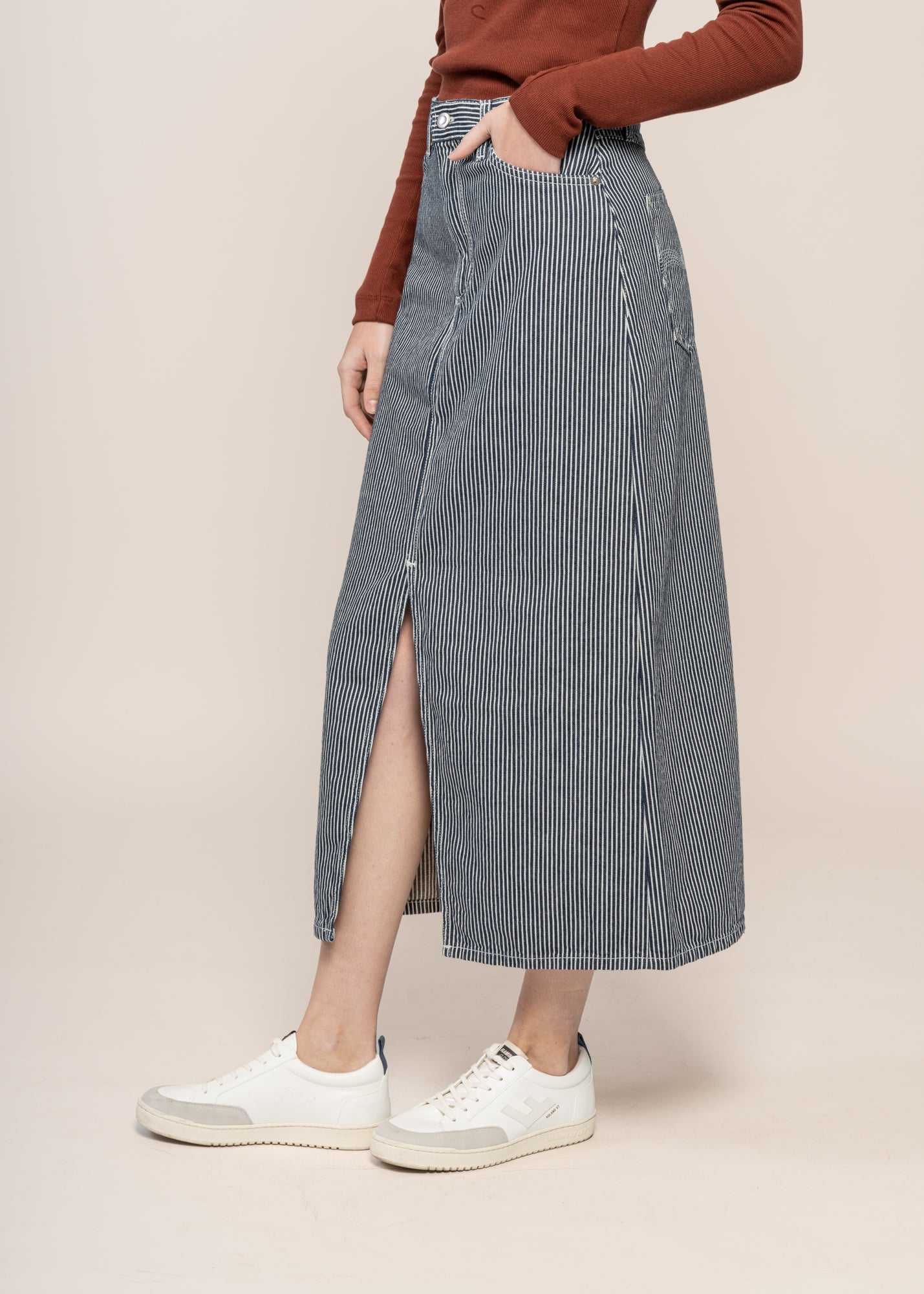 Jupe denim en coton bio | rayée "anna hickory striped skirt blue/offwhite"
