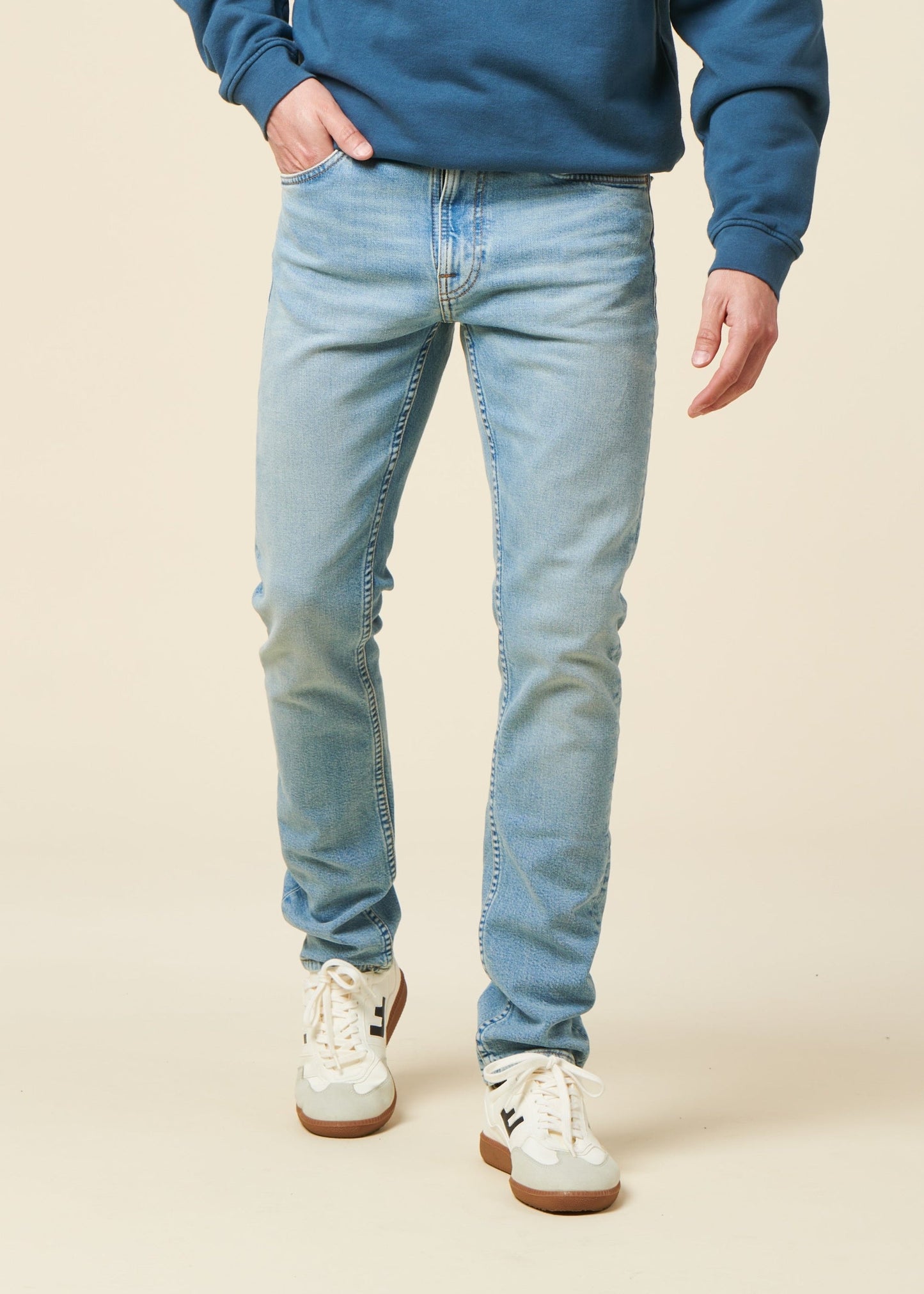 Jean slim en coton bio | bleu "lean dean blue noise"