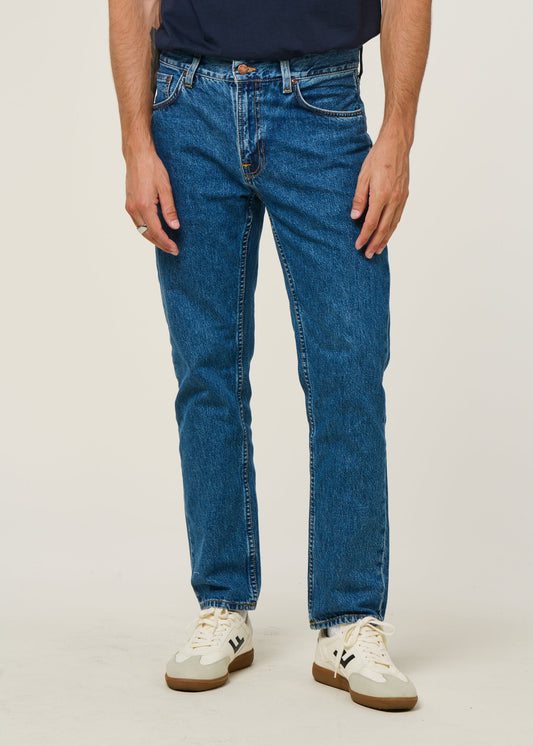 Jean droit en coton biologique | bleu "gritty jackson morning mist - mid blue wash"