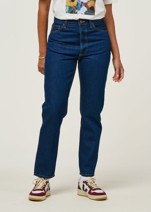 Jean mom en coton bio | bleu foncé "breezy britt 60s blue"