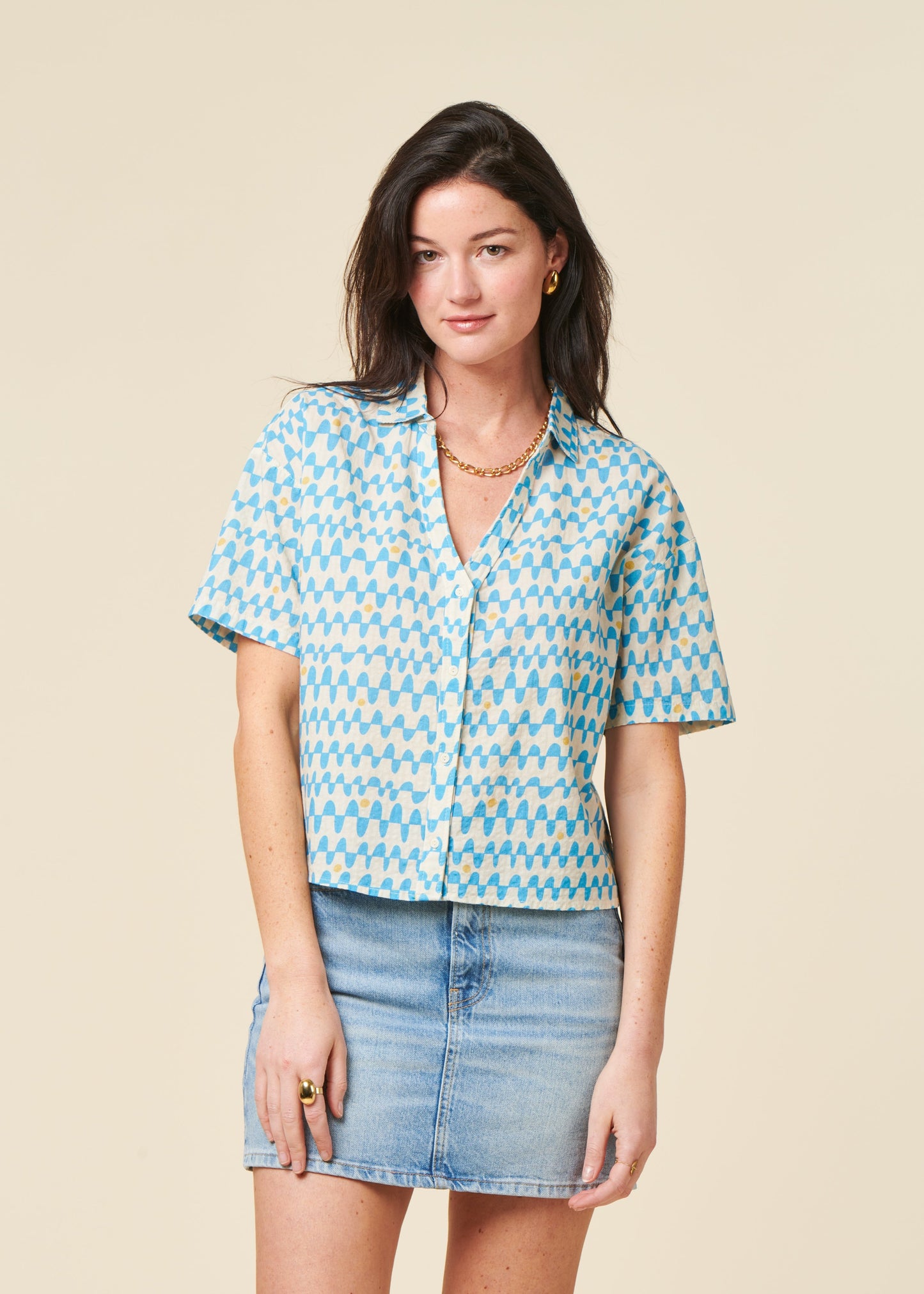 Chemise en coton biologique | bleu "Sunset cropped blouse blue - blue"