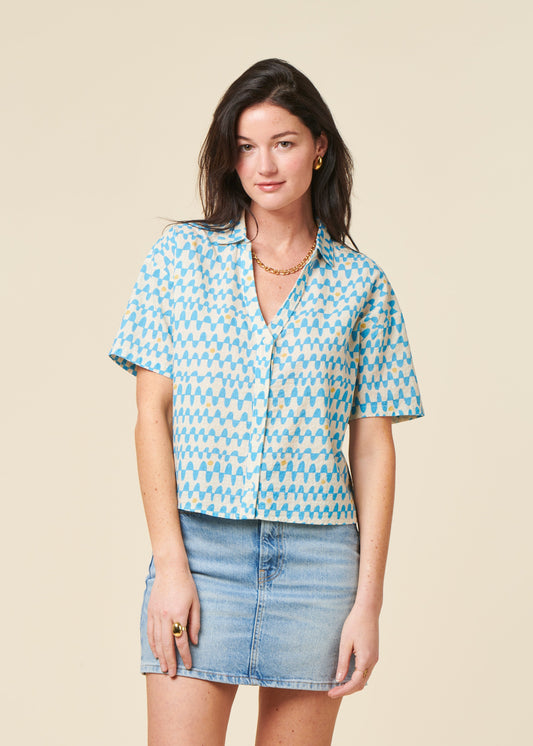 Chemise en coton biologique | bleu "Sunset cropped blouse blue - blue"
