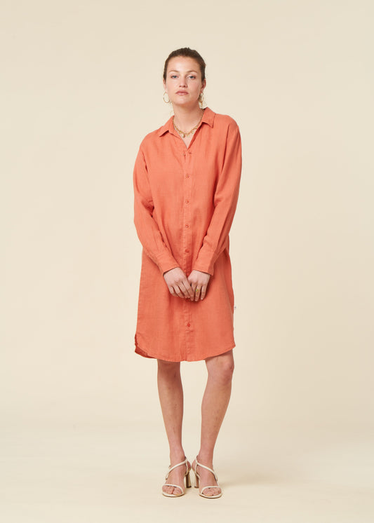 Robe chemise en lin biologique | rouge "classic linen dress langoustino"