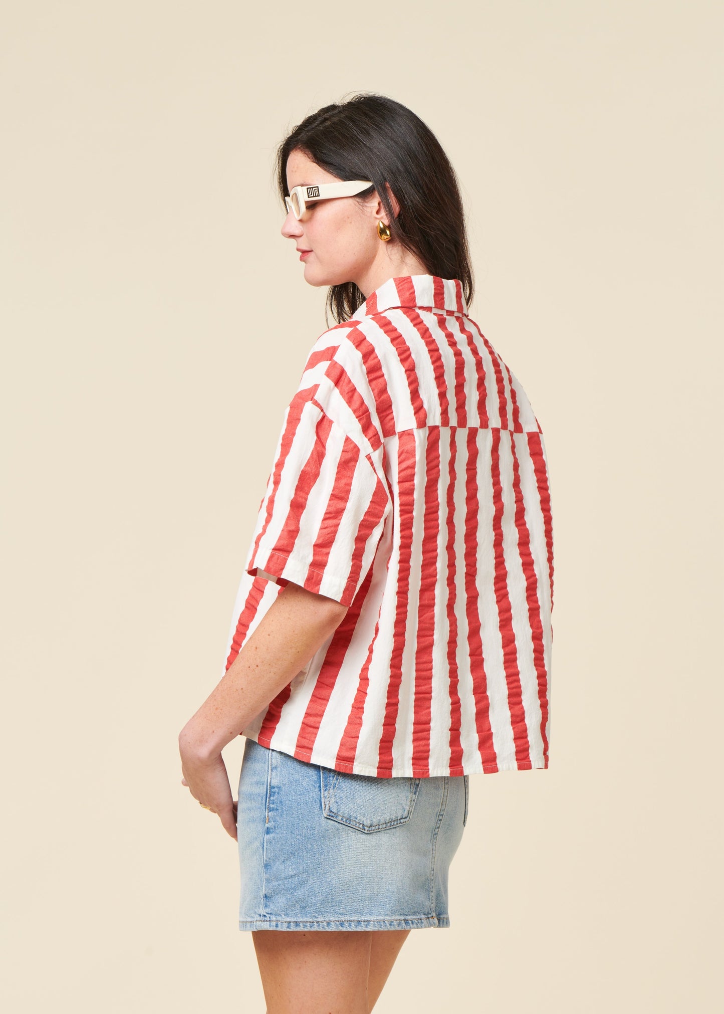 Chemise en coton bio | rayé "Red maxi stripes anna blouse - red"