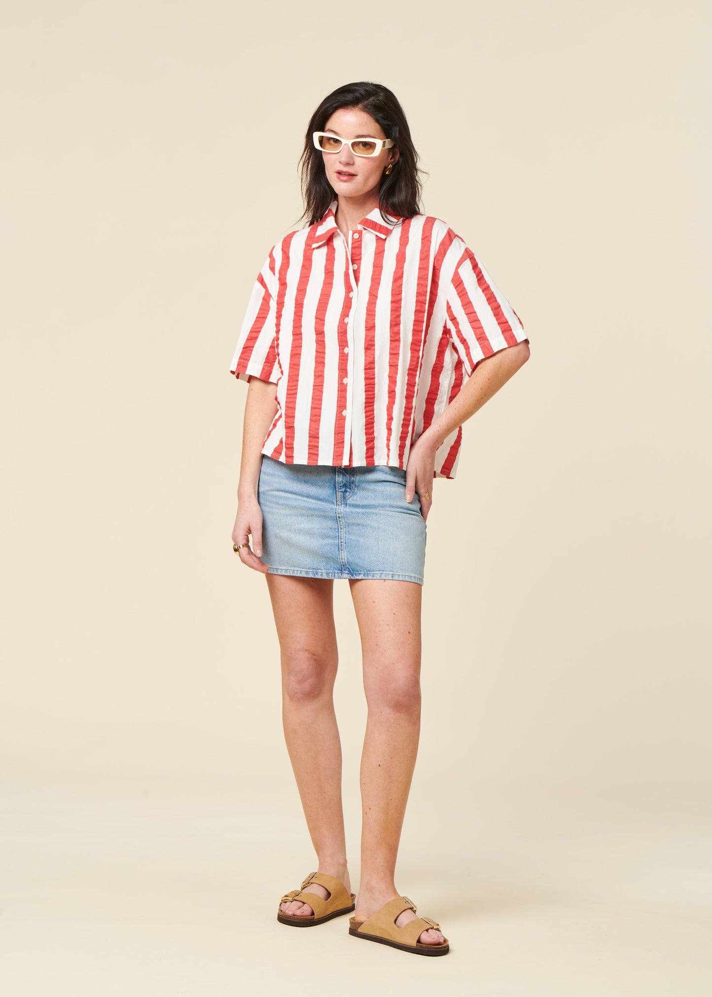 Chemise en coton bio | rayé "Red maxi stripes anna blouse - red"