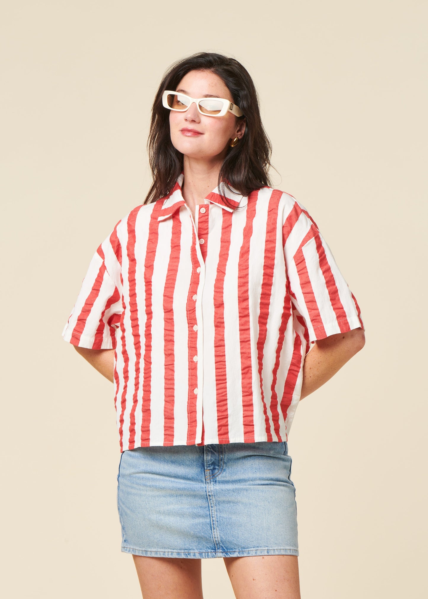 Chemise en coton bio | rayé "Red maxi stripes anna blouse - red"