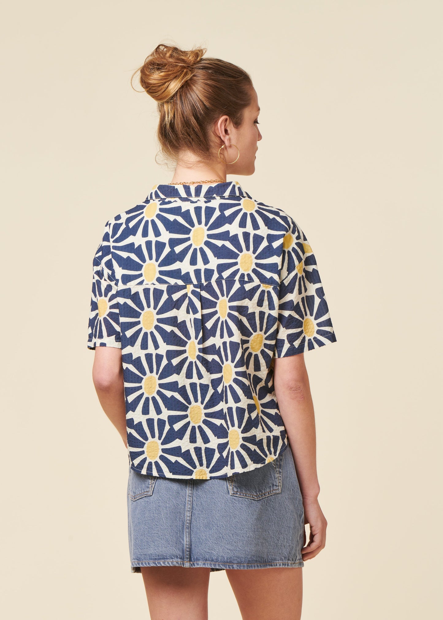 Chemise en coton biologique | bleu "Marisol cropped blouse navy"