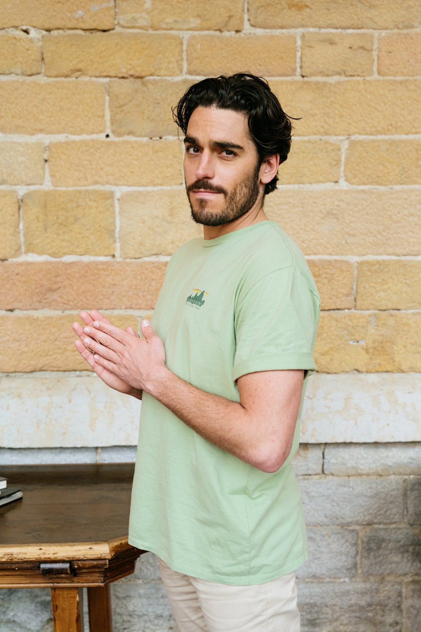 T-shirt vert salvia imprimé en coton bio - 73 skyline organic t-shirt salvia green
