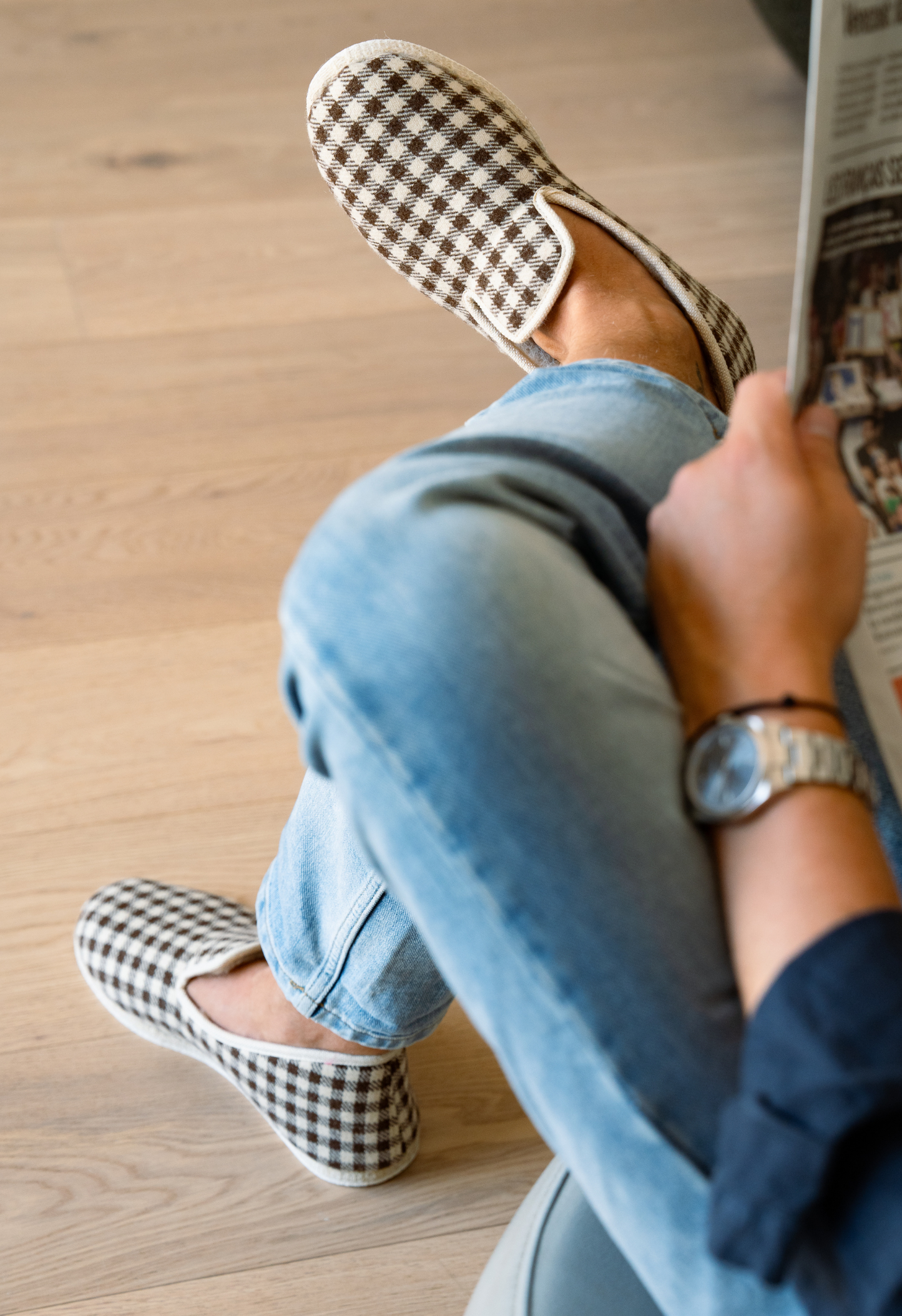 Chaussons en coton biologique | beige "francine carreaux - café crème"