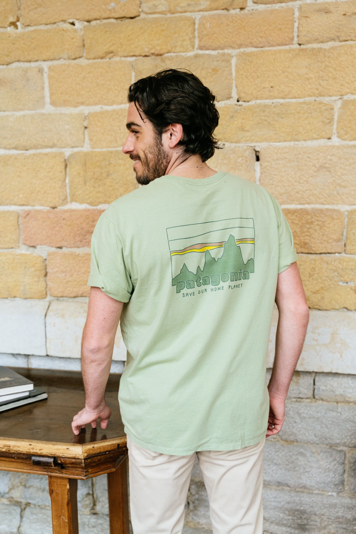 T-shirt vert salvia imprimé en coton bio - 73 skyline organic t-shirt salvia green