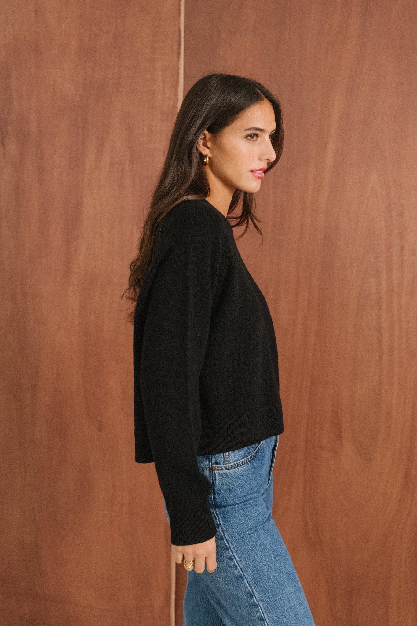 Pull boxy en laine mérinos recyclée | noir