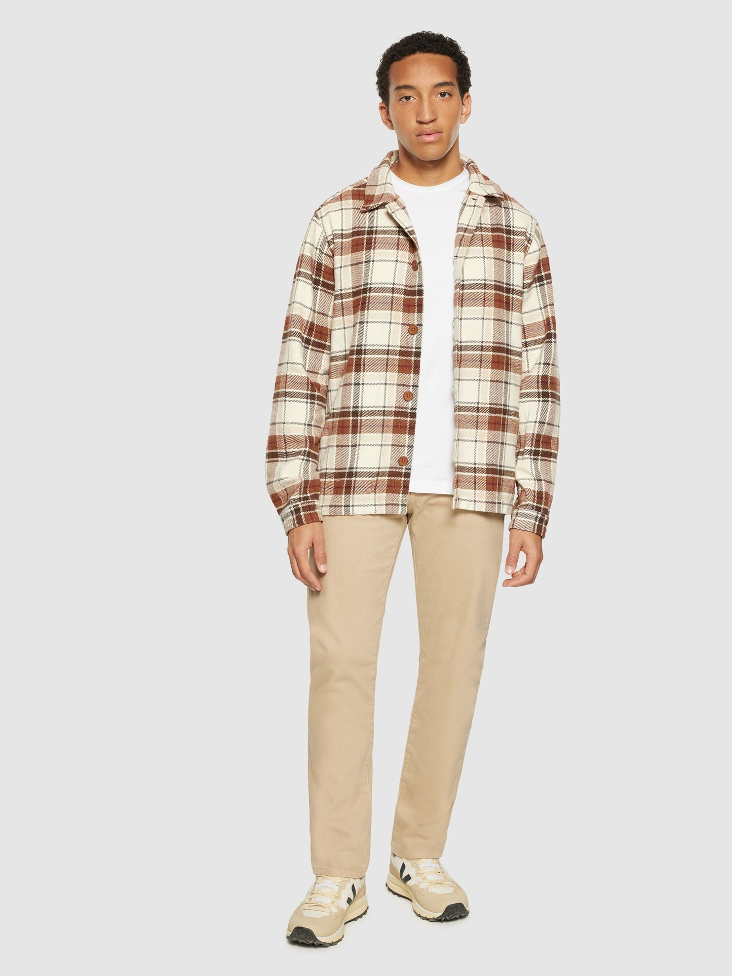 Surchemise à carreaux en coton bio | beige "big checked heavy flannel overshirt beige check"