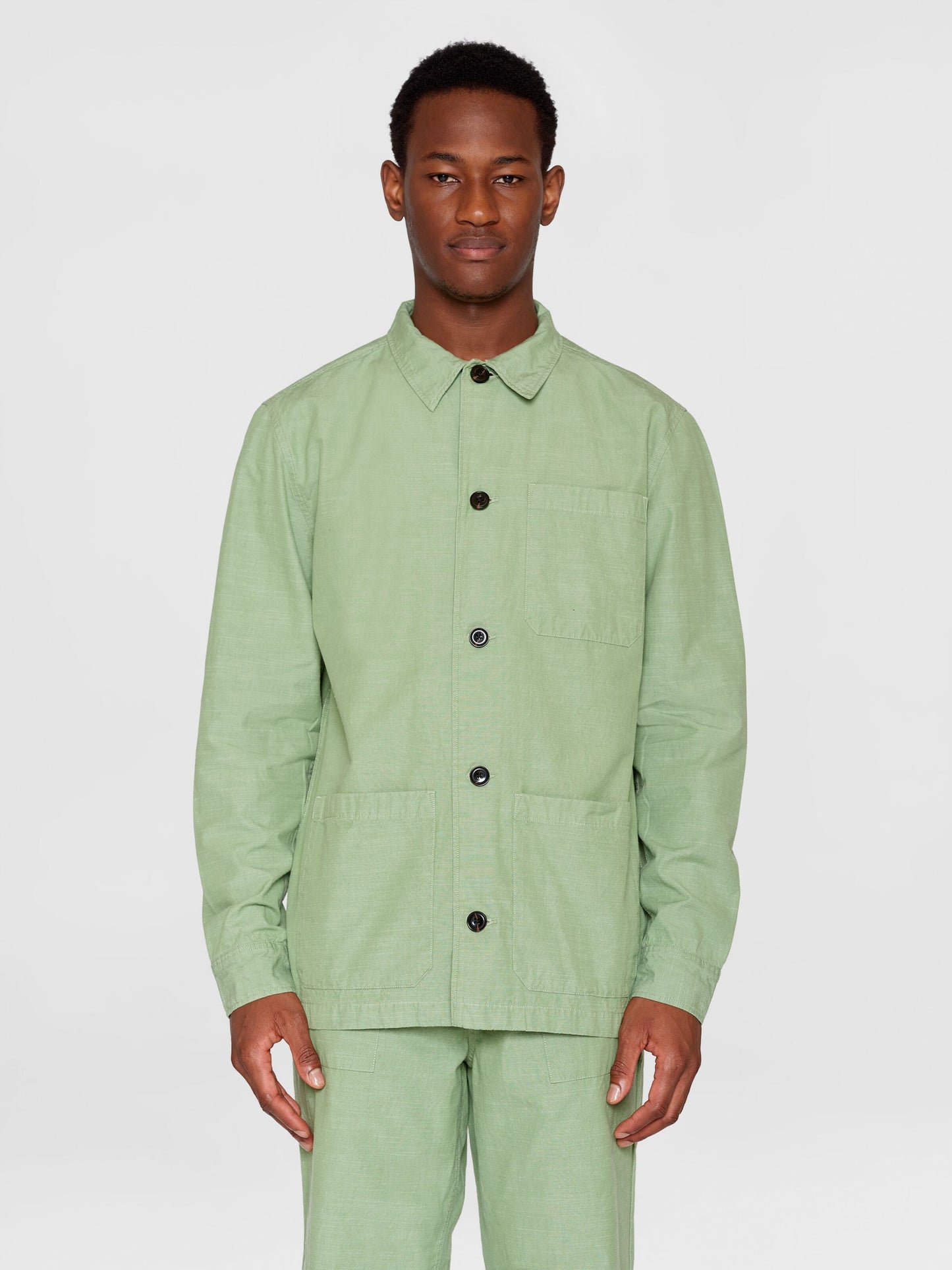 Surchemise en coton bio | vert "slub yarn overshirt shale green"