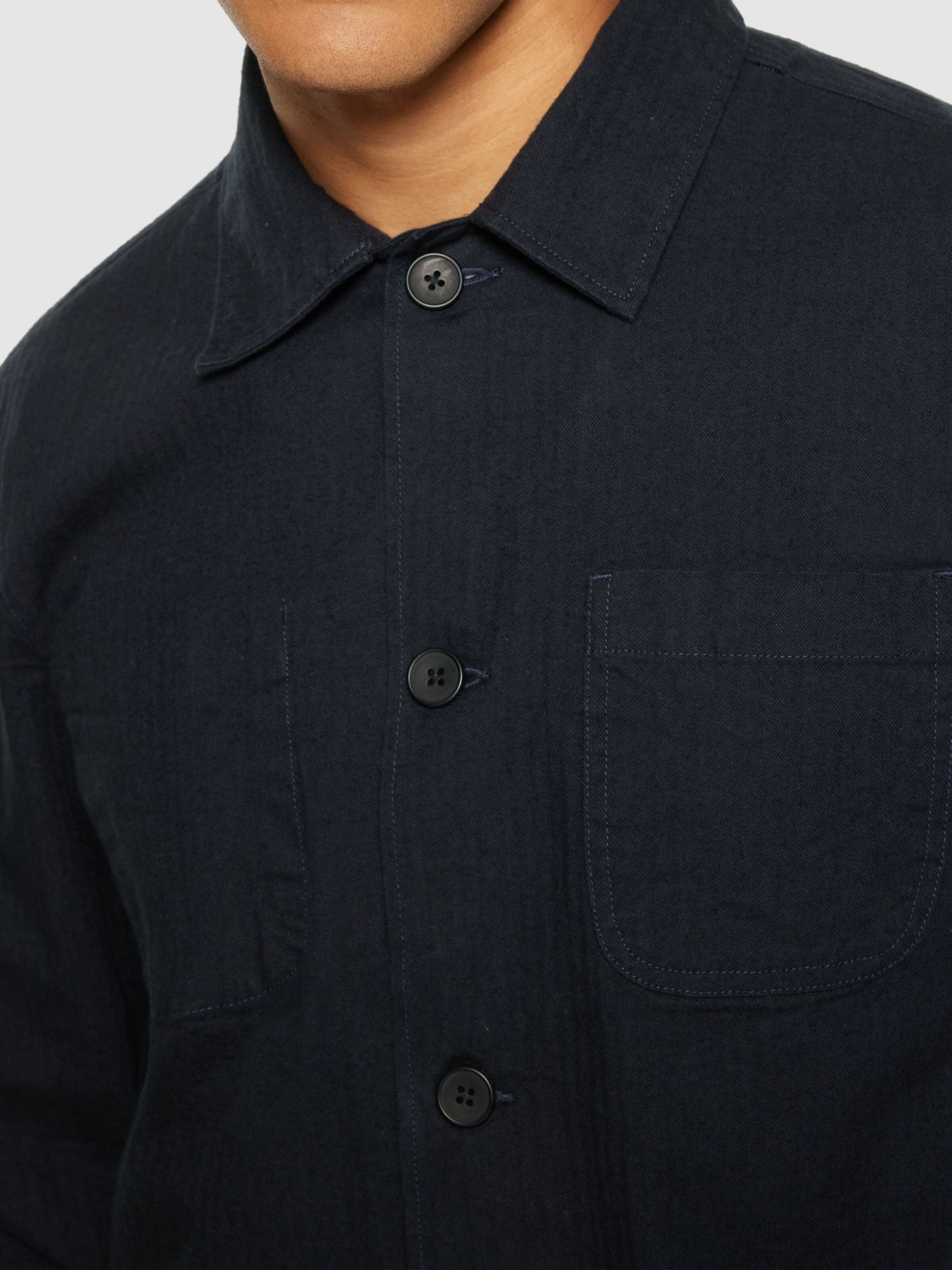 Surchemise en sergé de coton bio | bleu "flannel herringbone overshirt night sky"