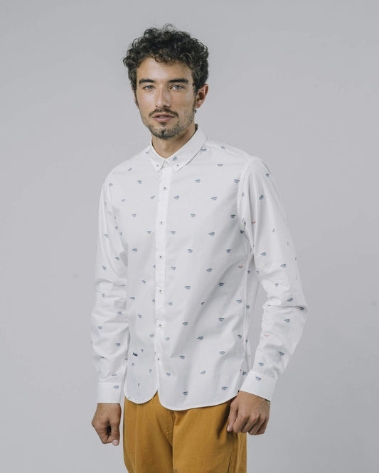 Chemise blanche avec imprimé en coton bio - Osaka fugu