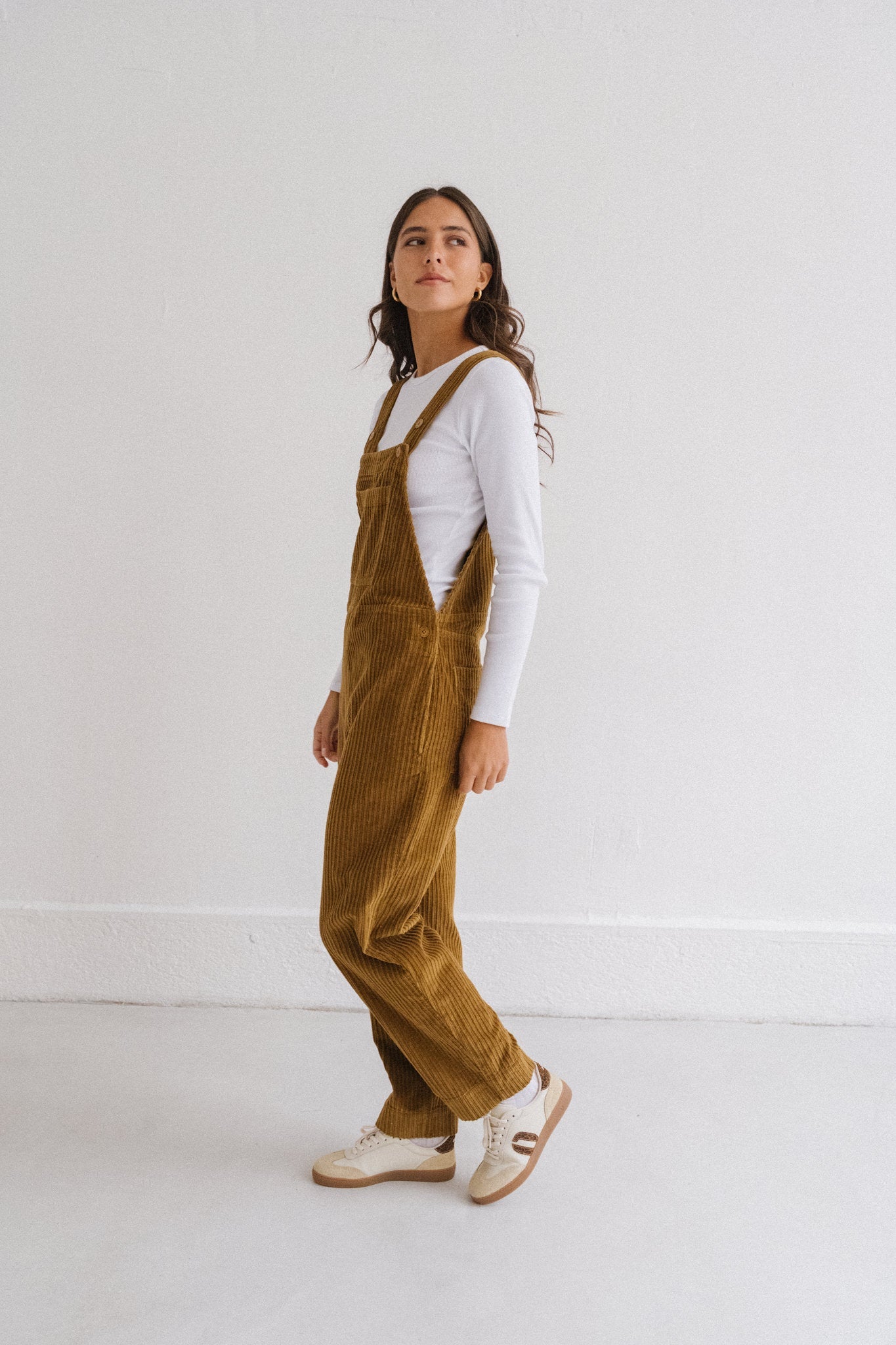 Salopette velours en coton bio | camel "light oak corduroy luz jumpsuit - brown"