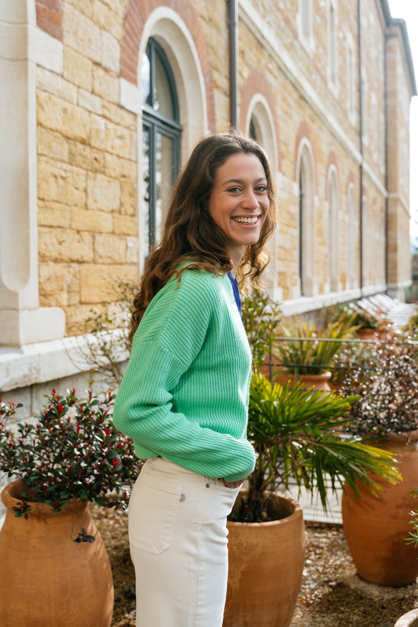 Gilet vert en ecovero, coton et laine bio - damiraa soft bright lime