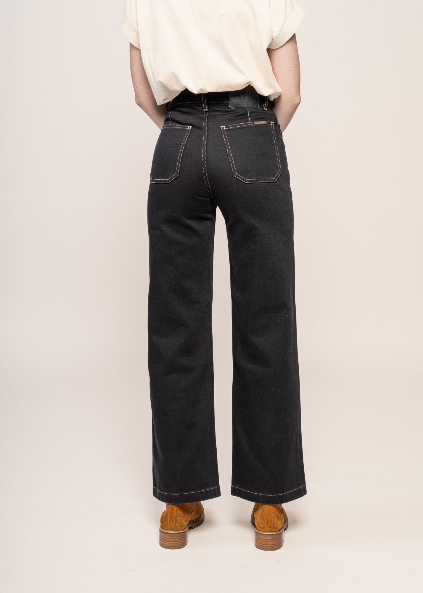 Jean évasé en coton bio | noir "holly western black denim pants"