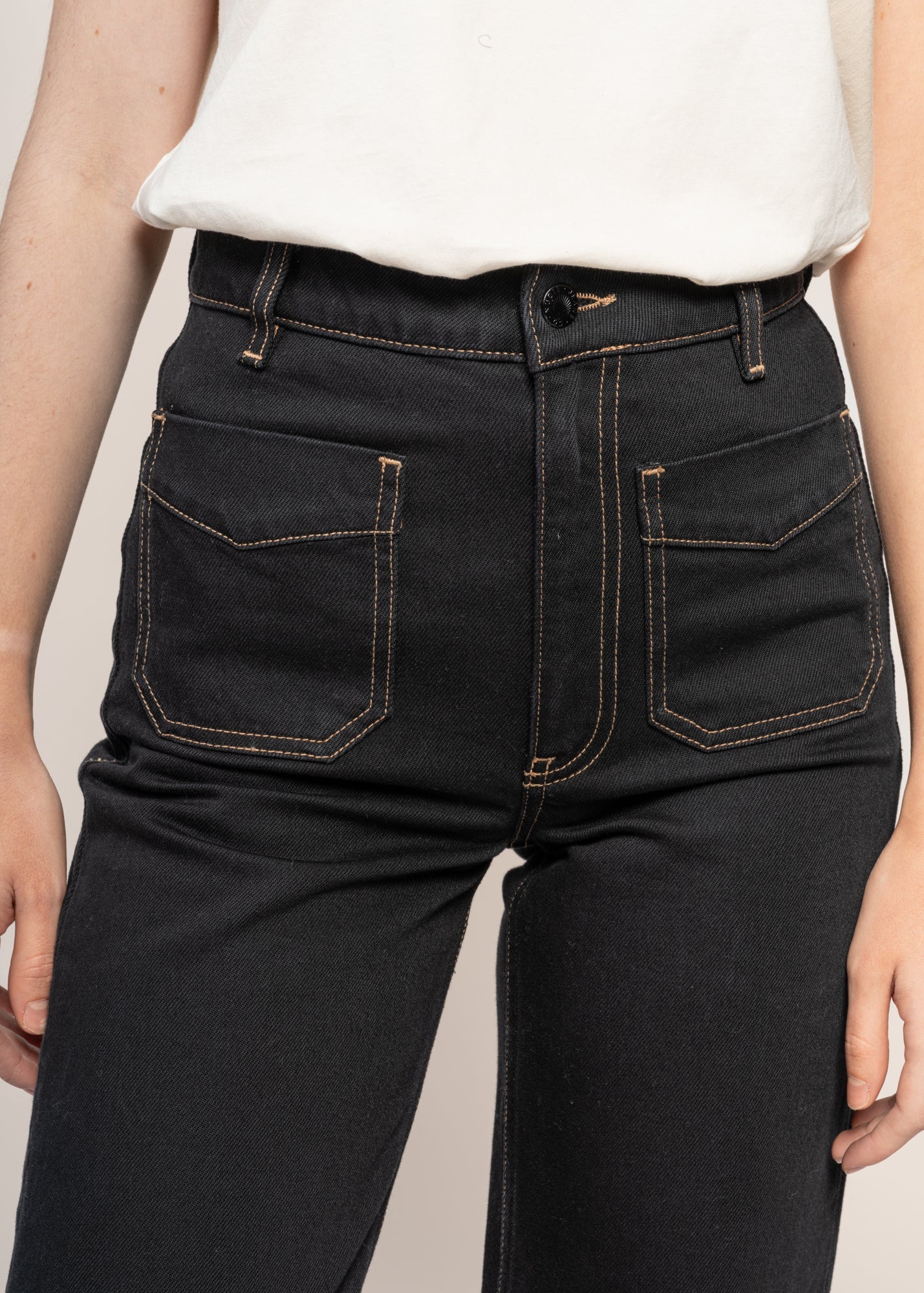 Jean évasé en coton bio | noir "holly western black denim pants"