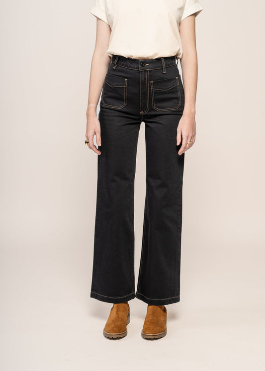 Jean évasé en coton bio | noir "holly western black denim pants"
