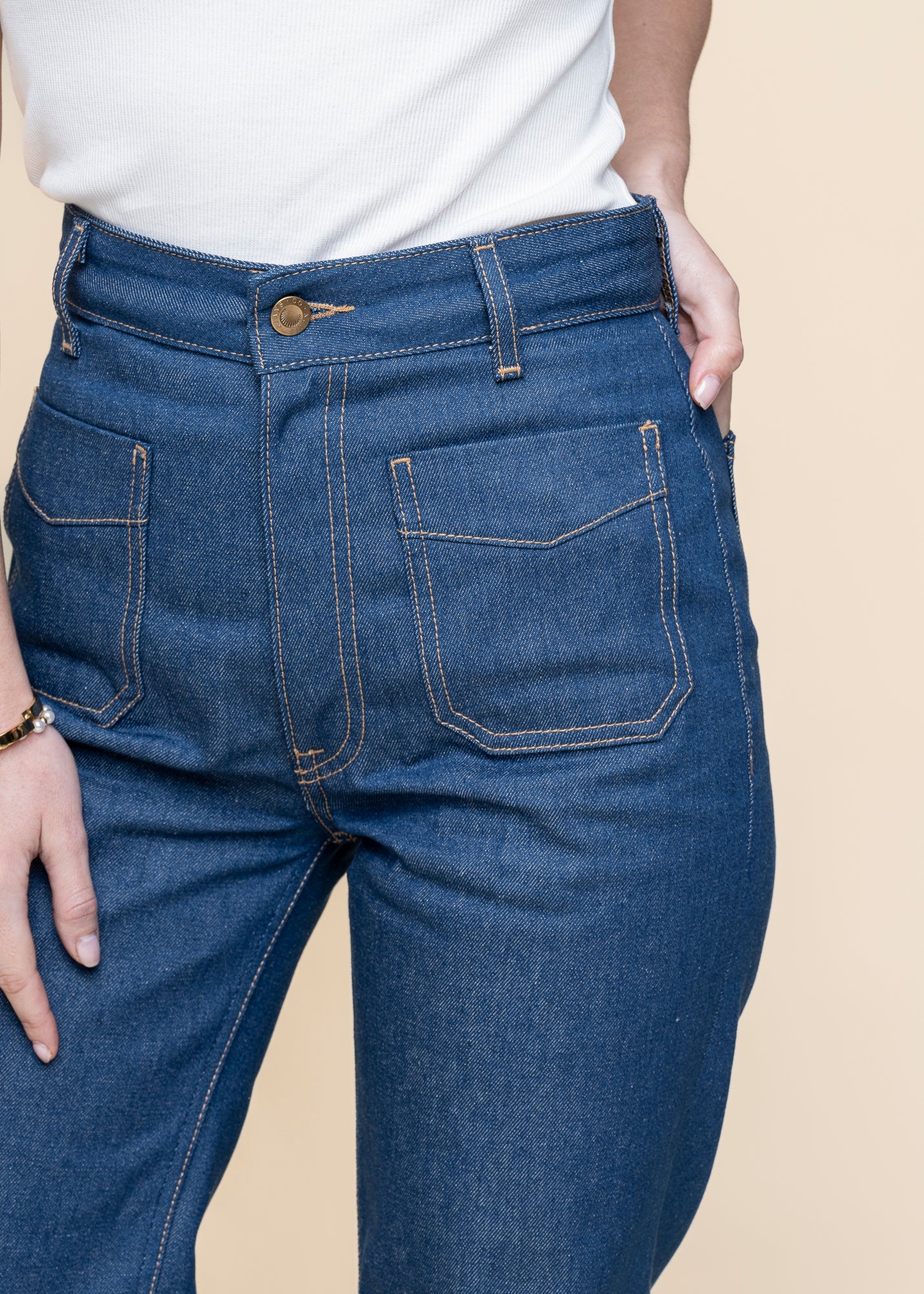 Jean ample en coton bio | bleu "holly western denim pants - denim"