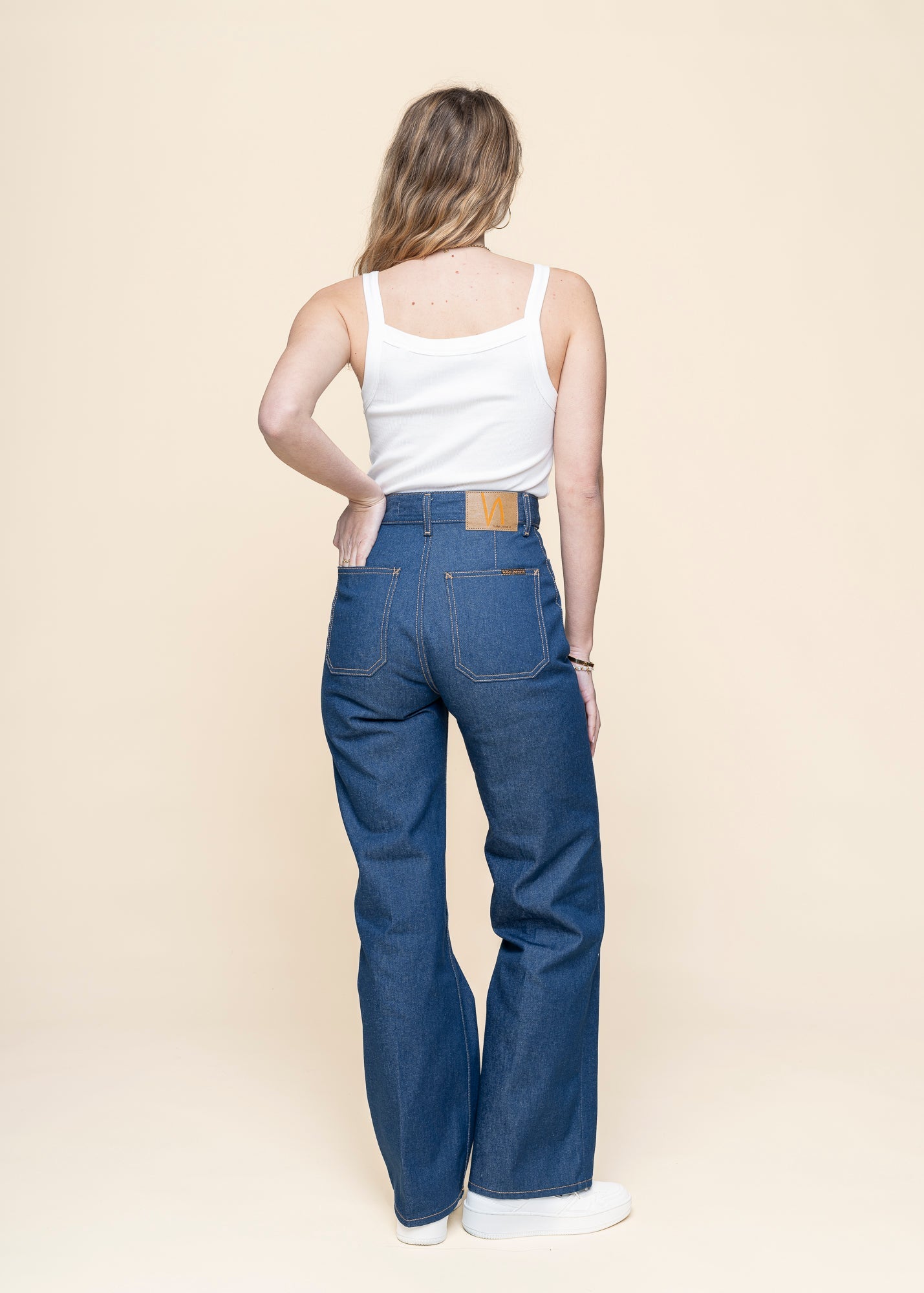 Jean ample en coton bio | bleu "holly western denim pants - denim"