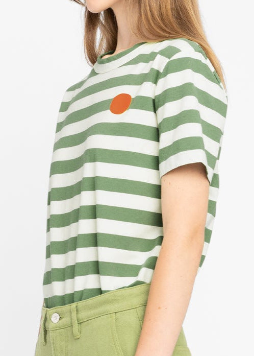 T-shirt en coton bio et recyclé | rayé "hazpa dot w - off white/khaki"