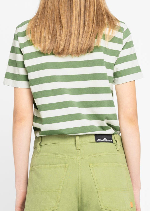 T-shirt en coton bio et recyclé | rayé 'hazpa dot w - off white/khaki'