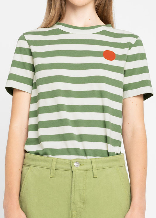 T-shirt en coton bio et recyclé | rayé "hazpa dot w - off white/khaki"