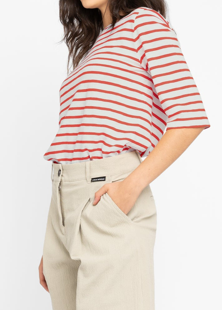 T-shirt manches 3/4 en coton bio | rayé "bogak w ss - off white/coral"