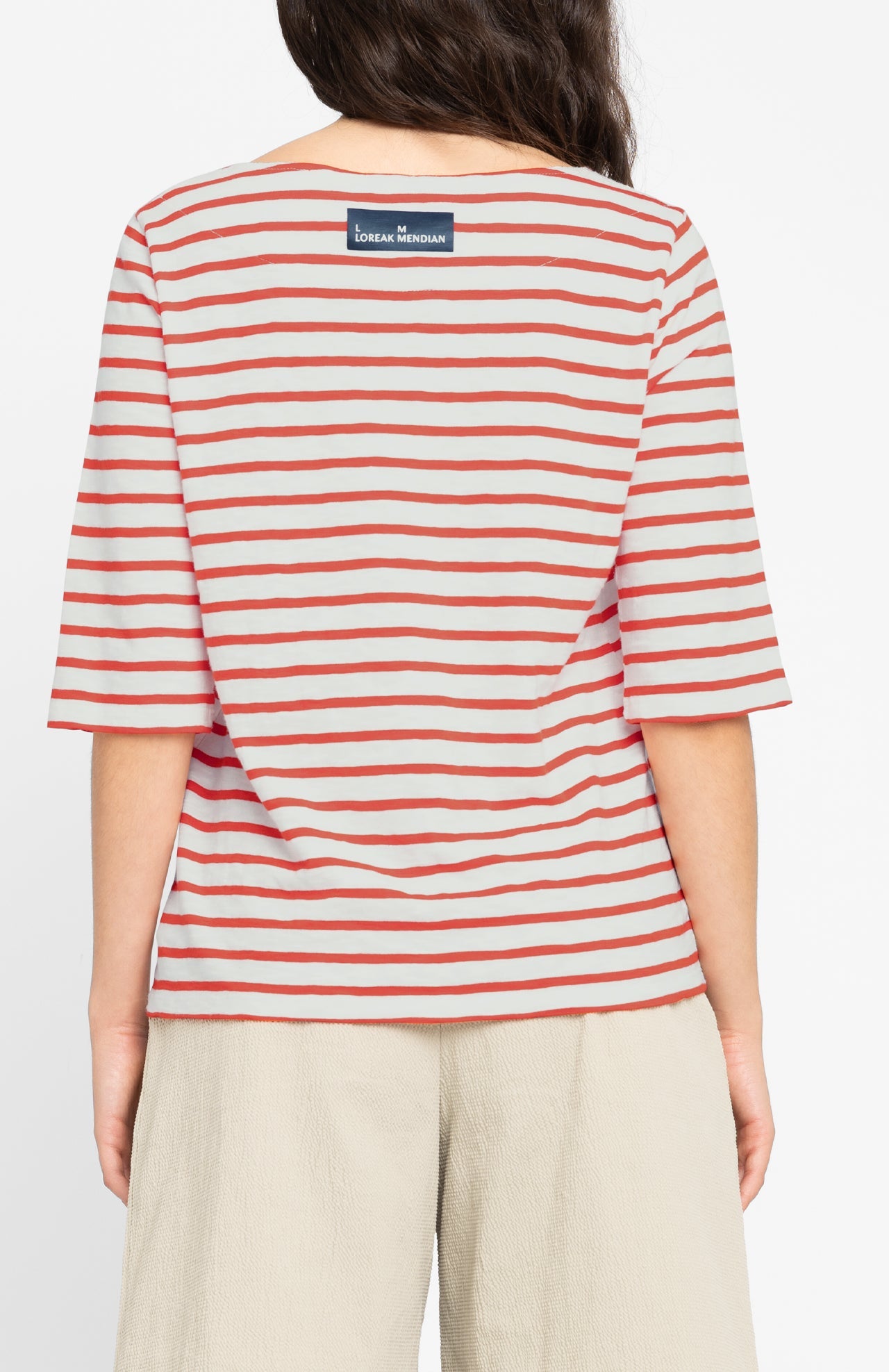 T-shirt manches 3/4 en coton bio | rayé "bogak w ss - off white/coral"